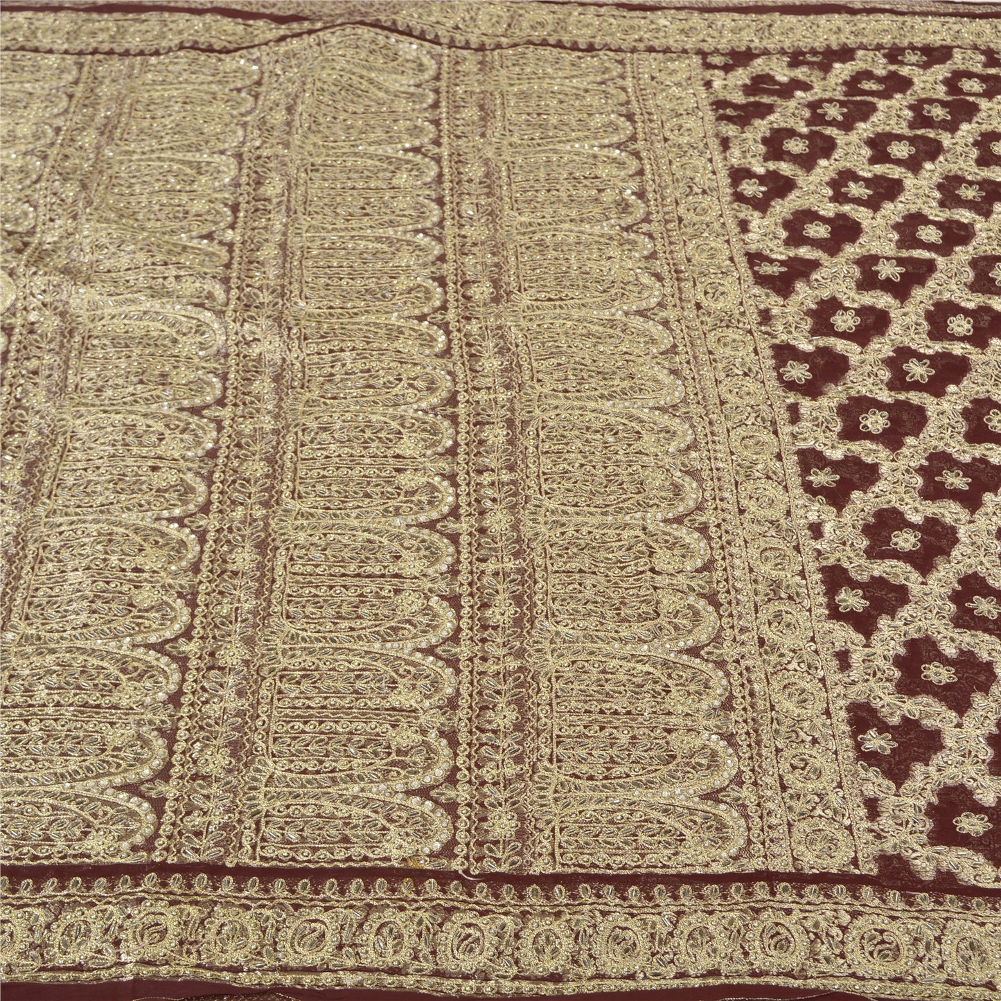 Sanskriti Vintage Heavy Sarees Blend Georgette Hand Beaded Woven Sari Sustainable Fabric