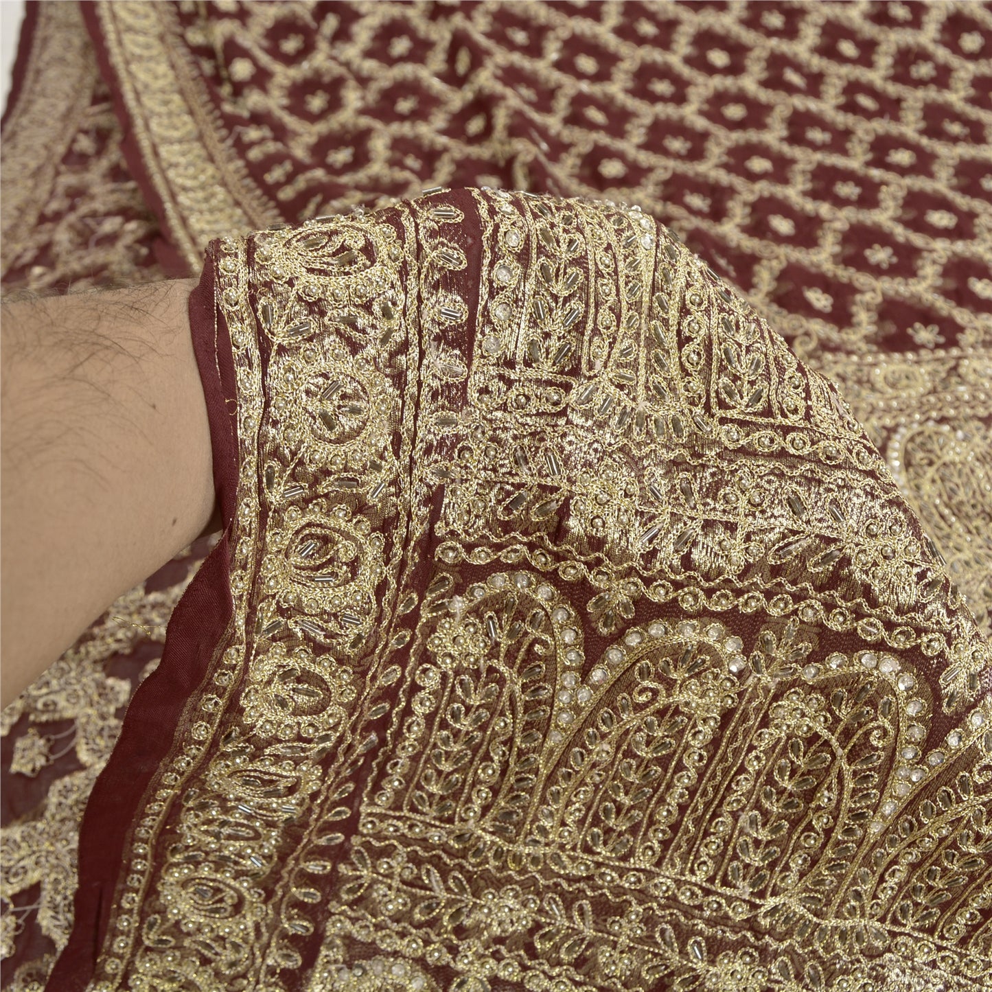 Sanskriti Vintage Heavy Sarees Blend Georgette Hand Beaded Woven Sari Sustainable Fabric