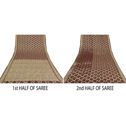 Sanskriti Vintage Heavy Sarees Blend Georgette Hand Beaded Woven Sari Sustainable Fabric