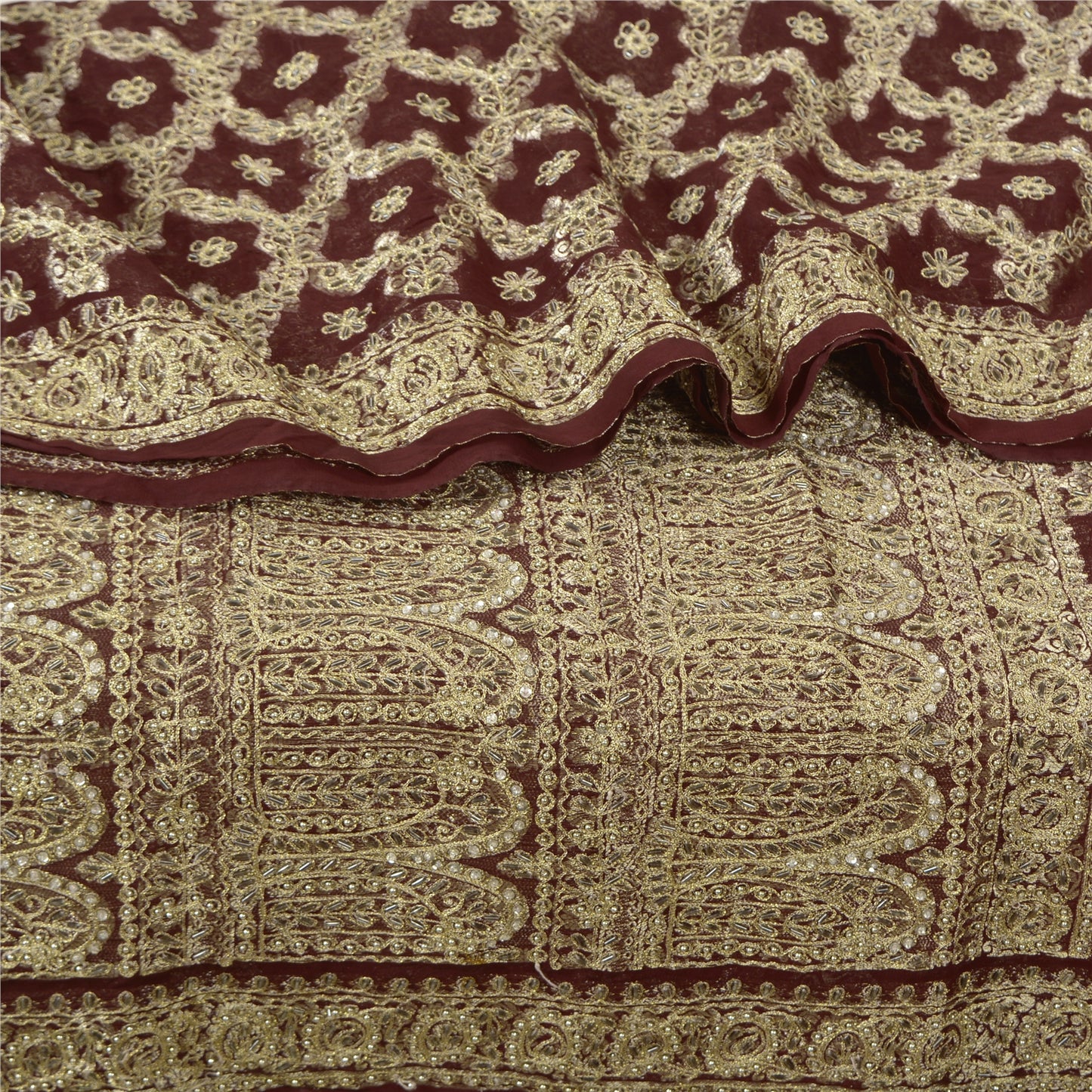 Sanskriti Vintage Heavy Sarees Blend Georgette Hand Beaded Woven Sari Sustainable Fabric