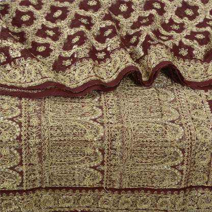 Sanskriti Vintage Heavy Sarees Blend Georgette Hand Beaded Woven Sari Sustainable Fabric