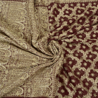 Sanskriti Vintage Heavy Sarees Blend Georgette Hand Beaded Woven Sari Sustainable Fabric