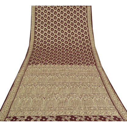 Sanskriti Vintage Heavy Sarees Blend Georgette Hand Beaded Woven Sari Sustainable Fabric