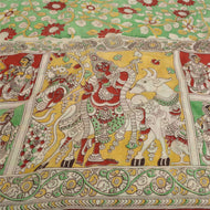 Sanskriti Vintage Ivory Heavy Sarees Pure Cotton Handmade Kalamkari Sari Fabric