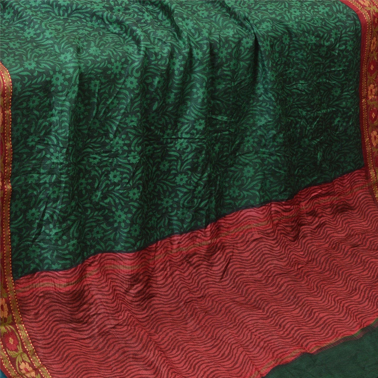 Sanskriti Vintage Green Heavy Indian Sarees 100% Pure Silk Printed Sari Sustainable Fabric