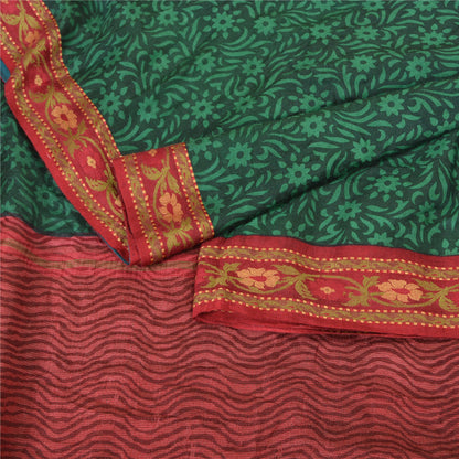 Sanskriti Vintage Green Heavy Indian Sarees 100% Pure Silk Printed Sari Sustainable Fabric