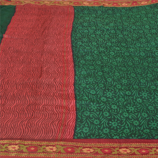 Sanskriti Vintage Green Heavy Indian Sarees 100% Pure Silk Printed Sari Sustainable Fabric