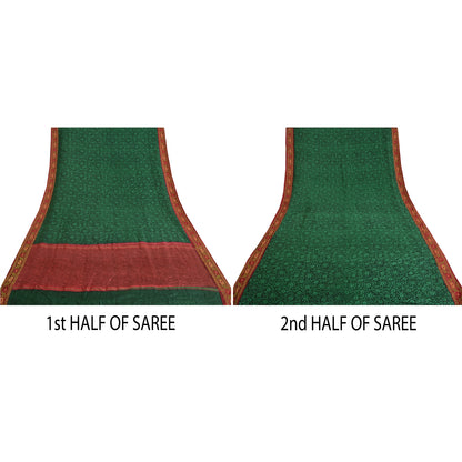 Sanskriti Vintage Green Heavy Indian Sarees 100% Pure Silk Printed Sari Sustainable Fabric