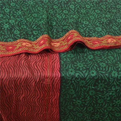 Sanskriti Vintage Green Heavy Indian Sarees 100% Pure Silk Printed Sari Sustainable Fabric