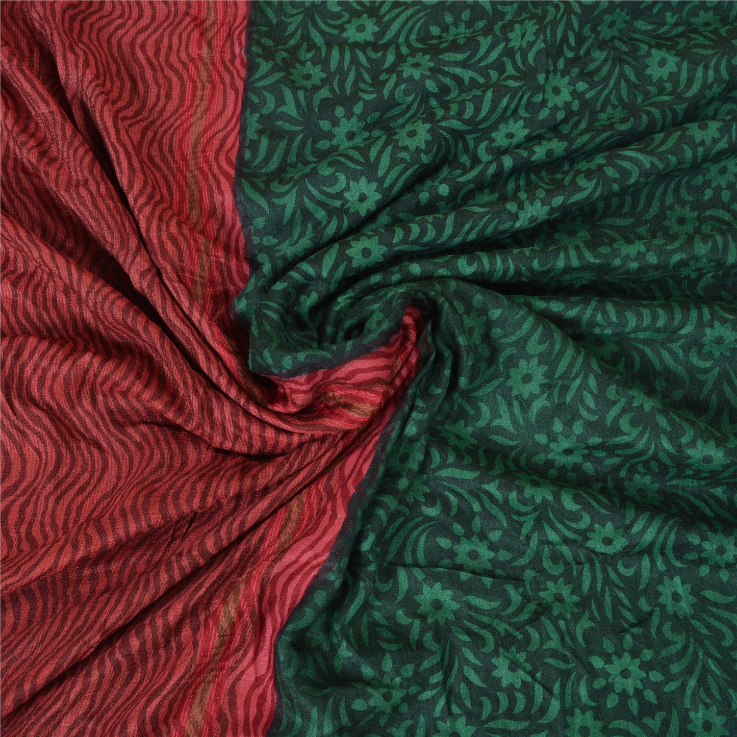 Sanskriti Vintage Green Heavy Indian Sarees 100% Pure Silk Printed Sari Sustainable Fabric