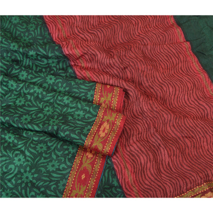 Sanskriti Vintage Green Heavy Indian Sarees 100% Pure Silk Printed Sari Sustainable Fabric