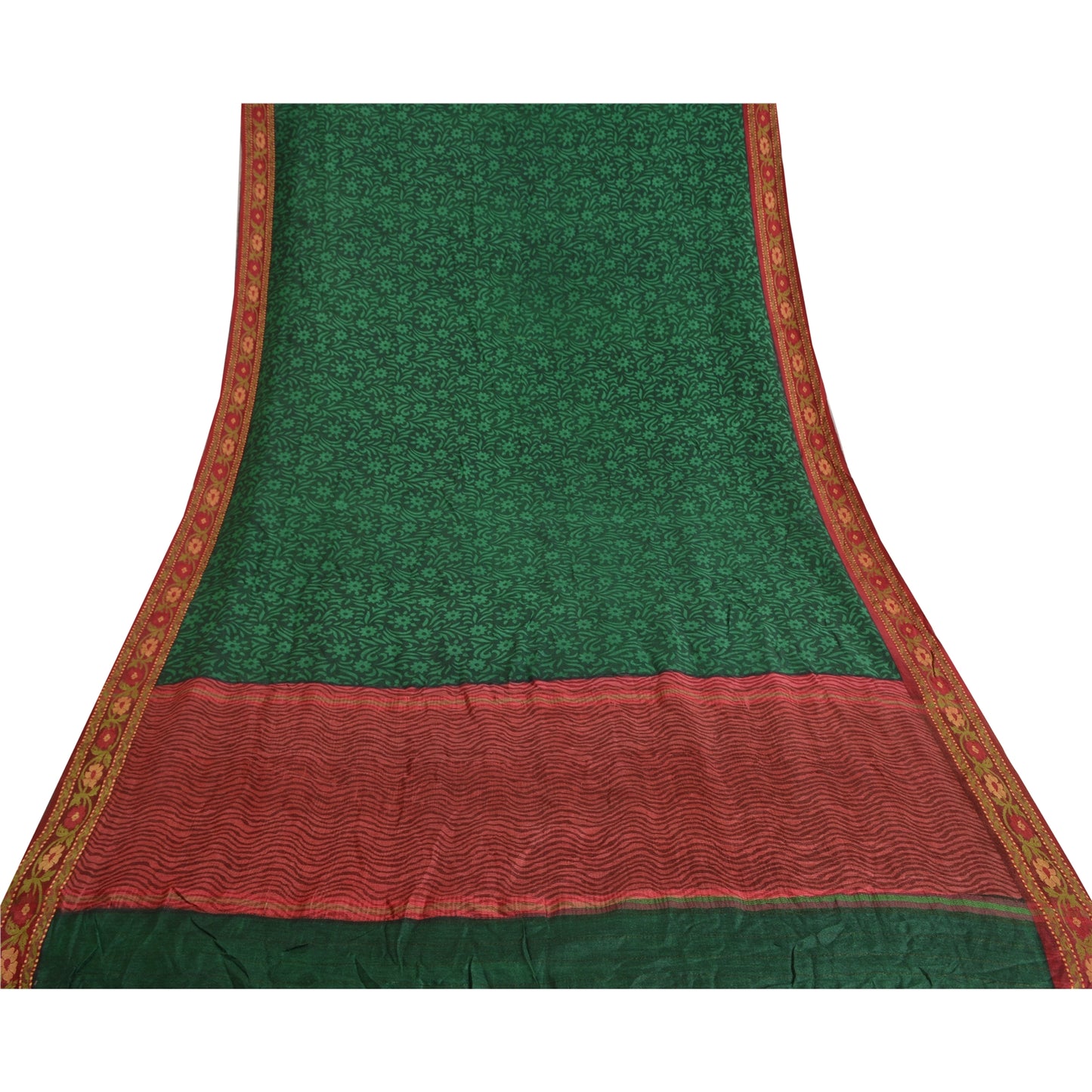 Sanskriti Vintage Green Heavy Indian Sarees 100% Pure Silk Printed Sari Sustainable Fabric