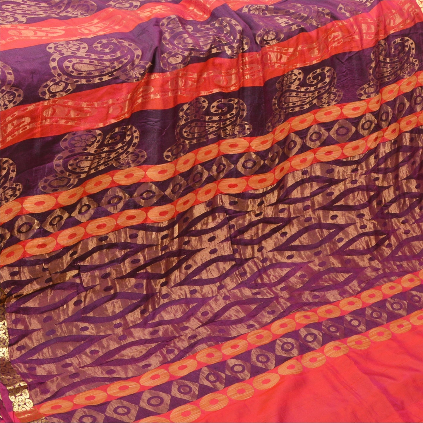 Sanskriti Vintage Purple Heavy Indian Sarees Pure Silk Woven Zari Sari Sustainable Fabric