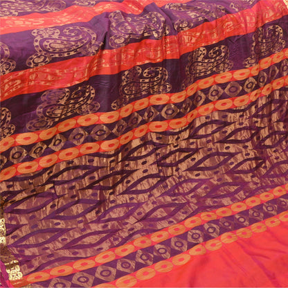 Sanskriti Vintage Purple Heavy Indian Sarees Pure Silk Woven Zari Sari Sustainable Fabric