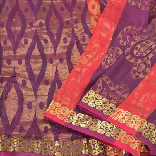 Sanskriti Vintage Purple Heavy Indian Sarees Pure Silk Woven Zari Sari Sustainable Fabric
