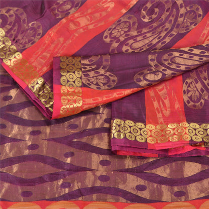 Sanskriti Vintage Purple Heavy Indian Sarees Pure Silk Woven Zari Sari Sustainable Fabric