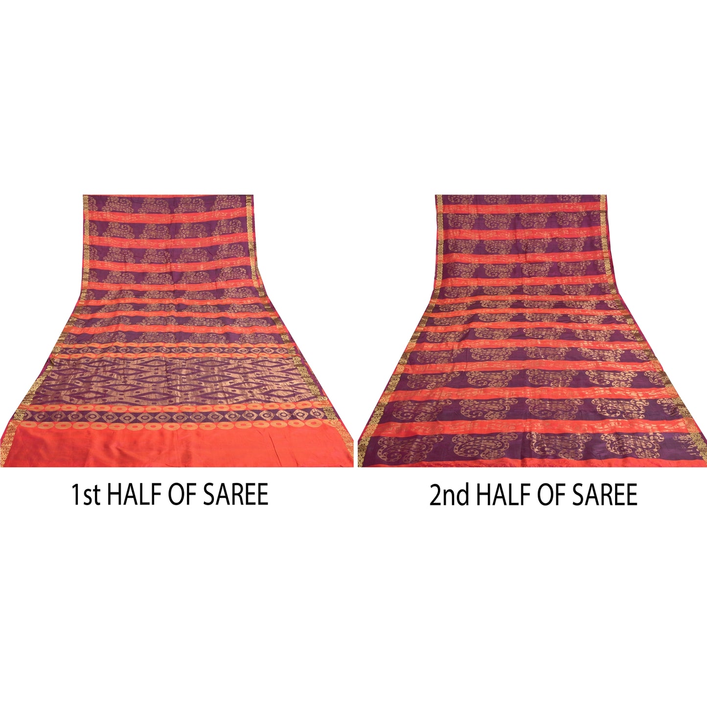 Sanskriti Vintage Purple Heavy Indian Sarees Pure Silk Woven Zari Sari Sustainable Fabric