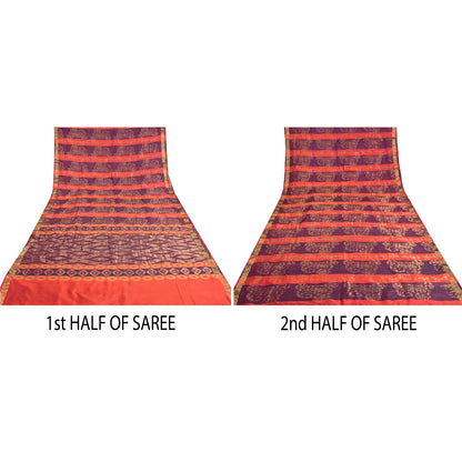 Sanskriti Vintage Purple Heavy Indian Sarees Pure Silk Woven Zari Sari Sustainable Fabric