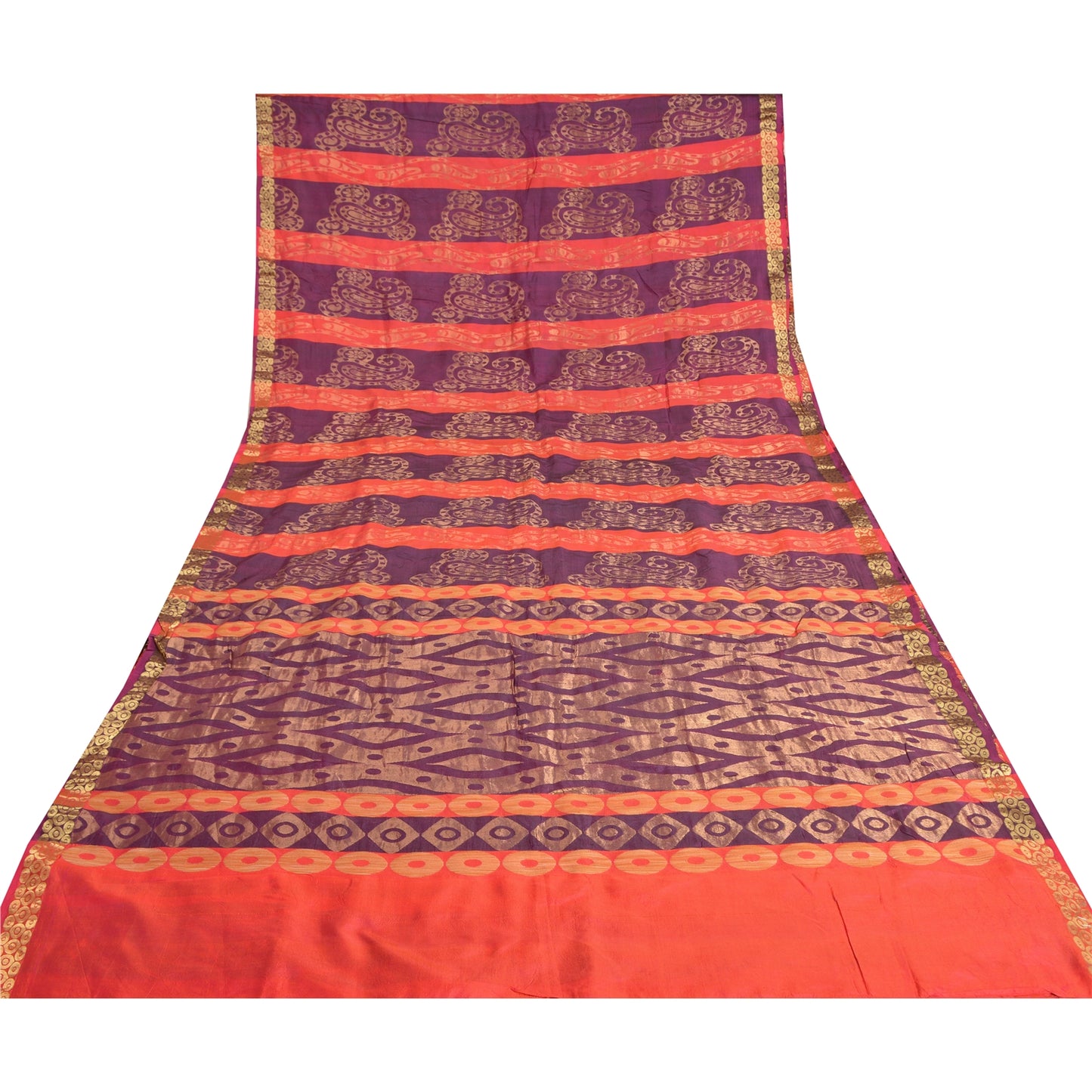 Sanskriti Vintage Purple Heavy Indian Sarees Pure Silk Woven Zari Sari Sustainable Fabric