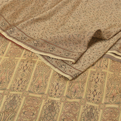 Sanskriti Vintage Ivory Heavy Indian Sarees Pure Satin Silk Woven Sari Sustainable Fabric