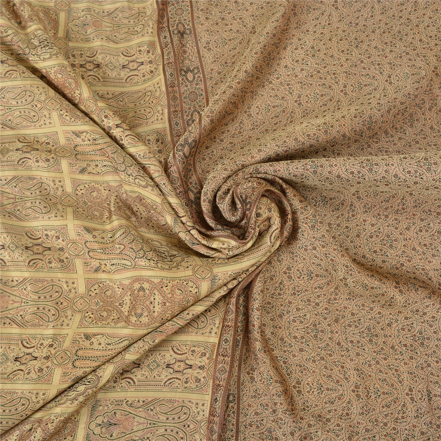 Sanskriti Vintage Ivory Heavy Indian Sarees Pure Satin Silk Woven Sari Sustainable Fabric