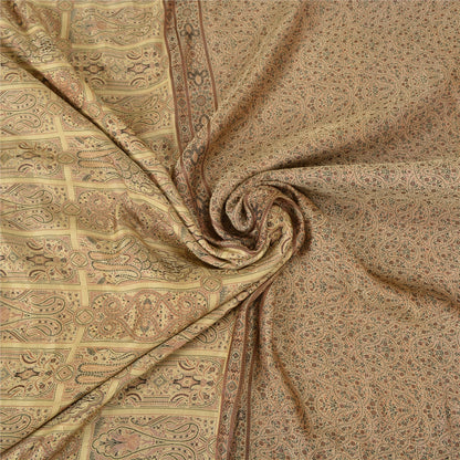 Sanskriti Vintage Ivory Heavy Indian Sarees Pure Satin Silk Woven Sari Sustainable Fabric