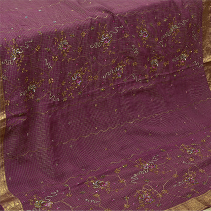 Sanskriti Vintage Heavy Sarees Pure Georgette Silk Hand Beaded Woven Sari Sustainable Fabric