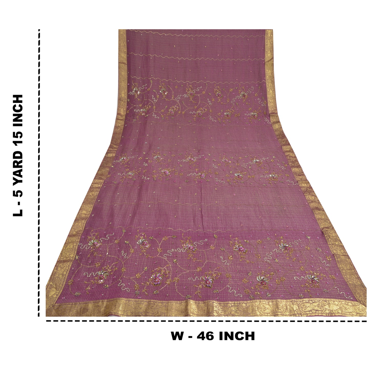 Sanskriti Vintage Heavy Sarees Pure Georgette Silk Hand Beaded Woven Sari Sustainable Fabric