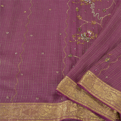 Sanskriti Vintage Heavy Sarees Pure Georgette Silk Hand Beaded Woven Sari Sustainable Fabric