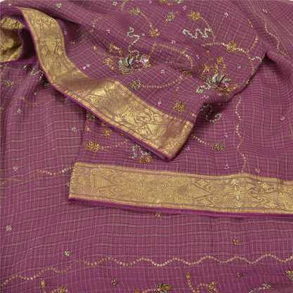 Sanskriti Vintage Heavy Sarees Pure Georgette Silk Hand Beaded Woven Sari Sustainable Fabric
