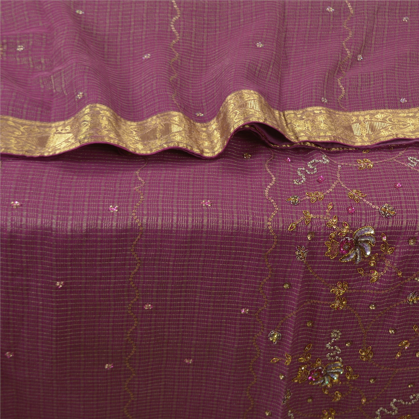 Sanskriti Vintage Heavy Sarees Pure Georgette Silk Hand Beaded Woven Sari Sustainable Fabric