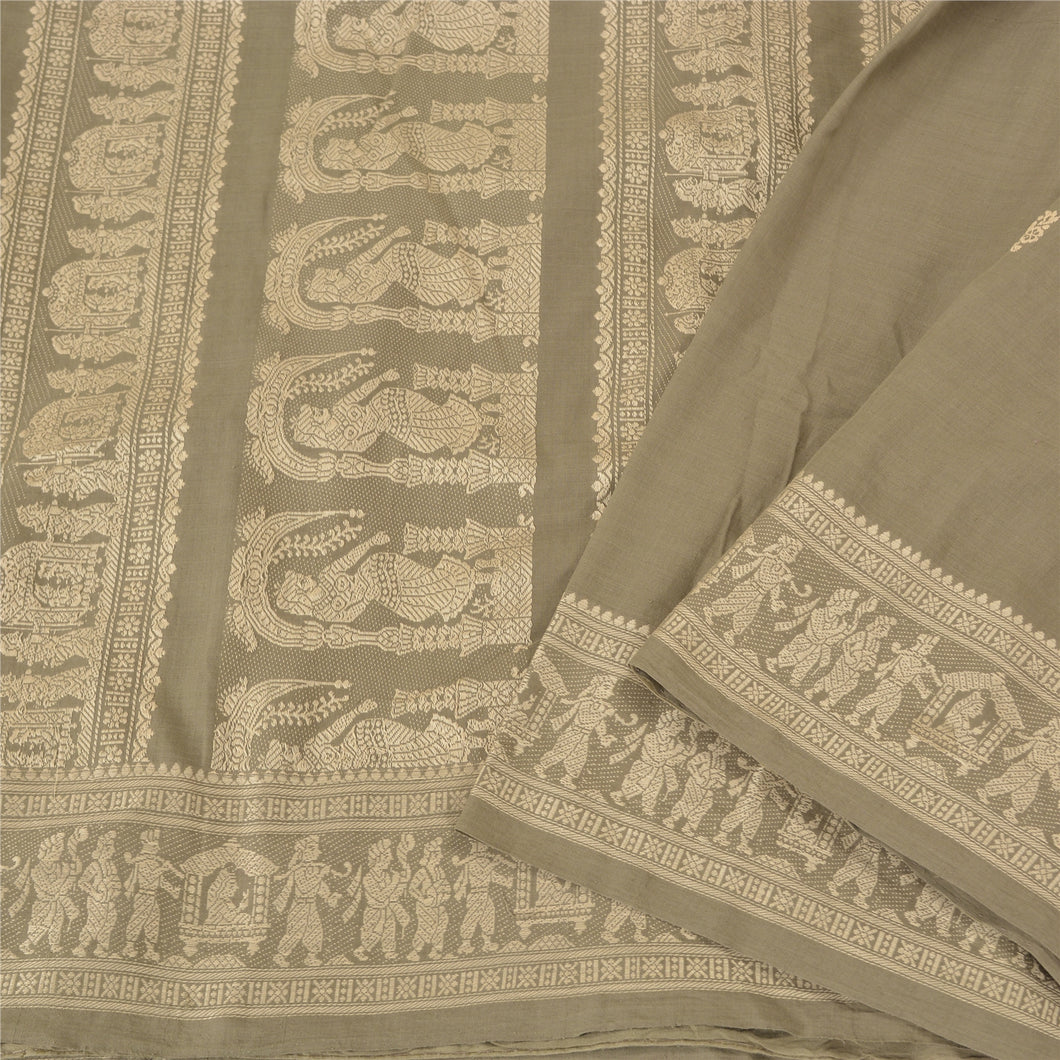 Sanskriti Vintage Brown Heavy Sarees Pure Cotton Woven Baluchari Sari Fabric