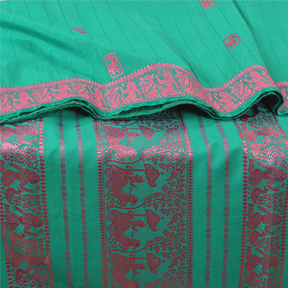 Санскритские винтажные зеленые тяжелые сари из 100% чистого шелка, тканые сари Балучари, экологически чистая ткань