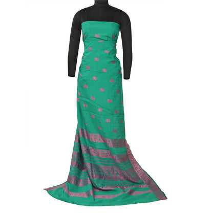 Санскритские винтажные зеленые тяжелые сари из 100% чистого шелка, тканые сари Балучари, экологически чистая ткань