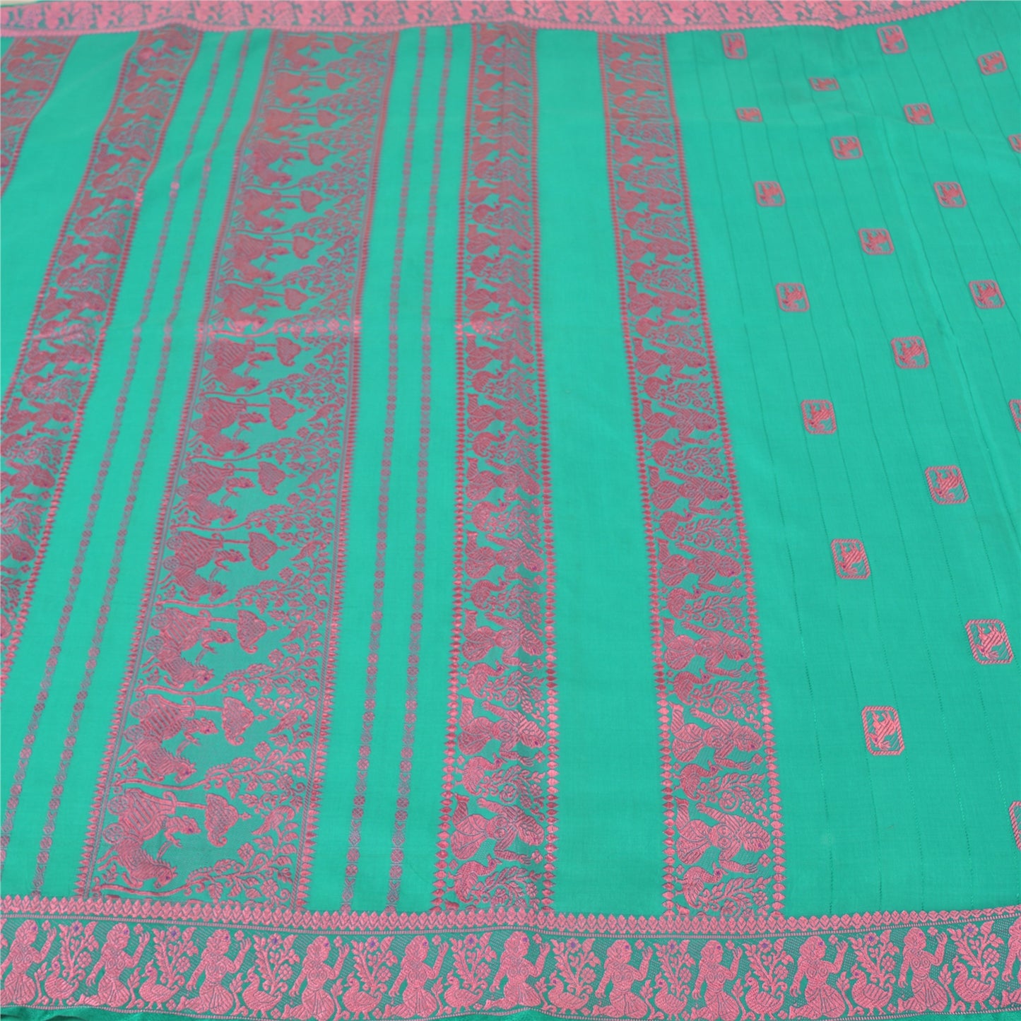 Санскритские винтажные зеленые тяжелые сари из 100% чистого шелка, тканые сари Балучари, экологически чистая ткань