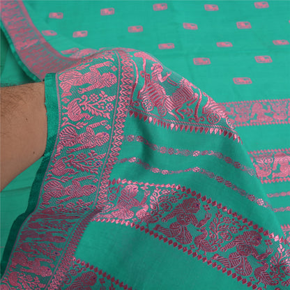 Санскритские винтажные зеленые тяжелые сари из 100% чистого шелка, тканые сари Балучари, экологически чистая ткань