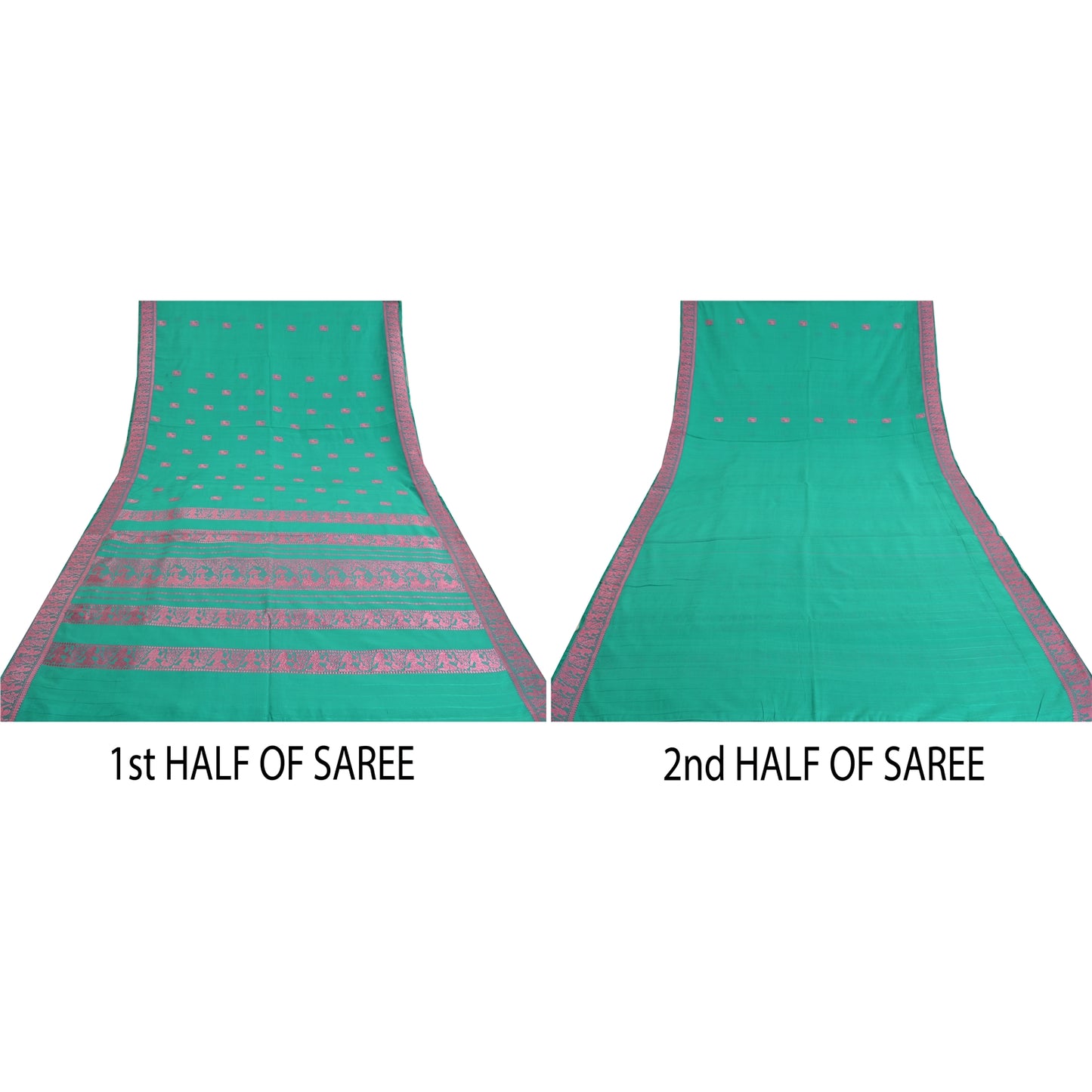 Санскритские винтажные зеленые тяжелые сари из 100% чистого шелка, тканые сари Балучари, экологически чистая ткань