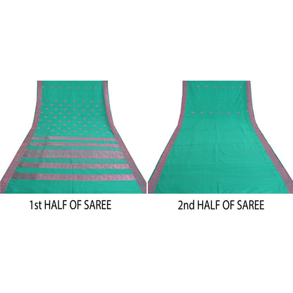 Санскритские винтажные зеленые тяжелые сари из 100% чистого шелка, тканые сари Балучари, экологически чистая ткань