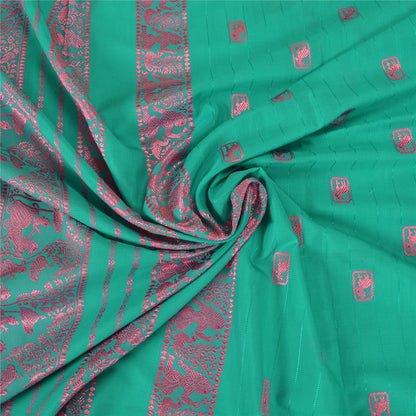 Санскритские винтажные зеленые тяжелые сари из 100% чистого шелка, тканые сари Балучари, экологически чистая ткань