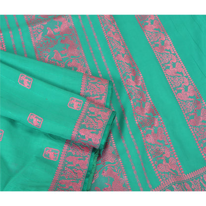 Санскритские винтажные зеленые тяжелые сари из 100% чистого шелка, тканые сари Балучари, экологически чистая ткань