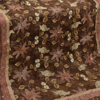 Санскрити Винтаж Коричневый Тяжелые Сари Сетка Вышитая Вечеринка Сари Экологичная Ткань