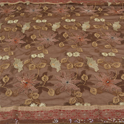Санскрити Винтаж Коричневый Тяжелые Сари Сетка Вышитая Вечеринка Сари Экологичная Ткань