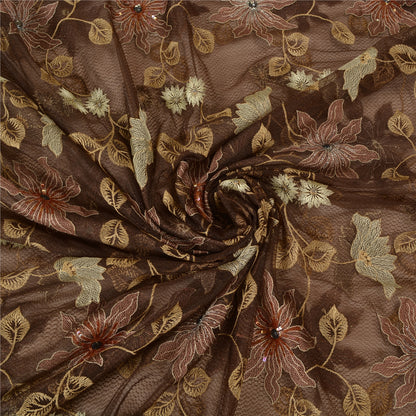 Санскрити Винтаж Коричневый Тяжелые Сари Сетка Вышитая Вечеринка Сари Экологичная Ткань