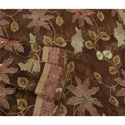 Санскрити Винтаж Коричневый Тяжелые Сари Сетка Вышитая Вечеринка Сари Экологичная Ткань