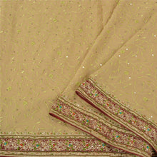 Load image into Gallery viewer, Sanskriti Vintage Beige Heavy Sarees Pure Georgette Silk Hand Beaded Sari Fabric

