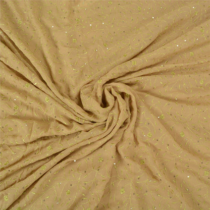 Sanskriti Vintage Beige Heavy Sarees Pure Georgette Silk Hand Beaded Sari Sustainable Fabric