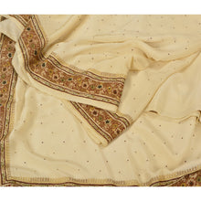 Load image into Gallery viewer, Sanskriti Vintage Ivory Heavy Sarees Pure Crepe Silk Hand Beaded Sari Fabric
