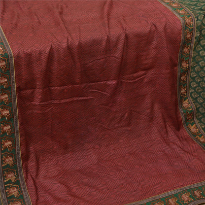 Sanskriti Vintage Dark Red Heavy Sarees Pure Silk Embroidered Animal Sari Sustainable Fabric