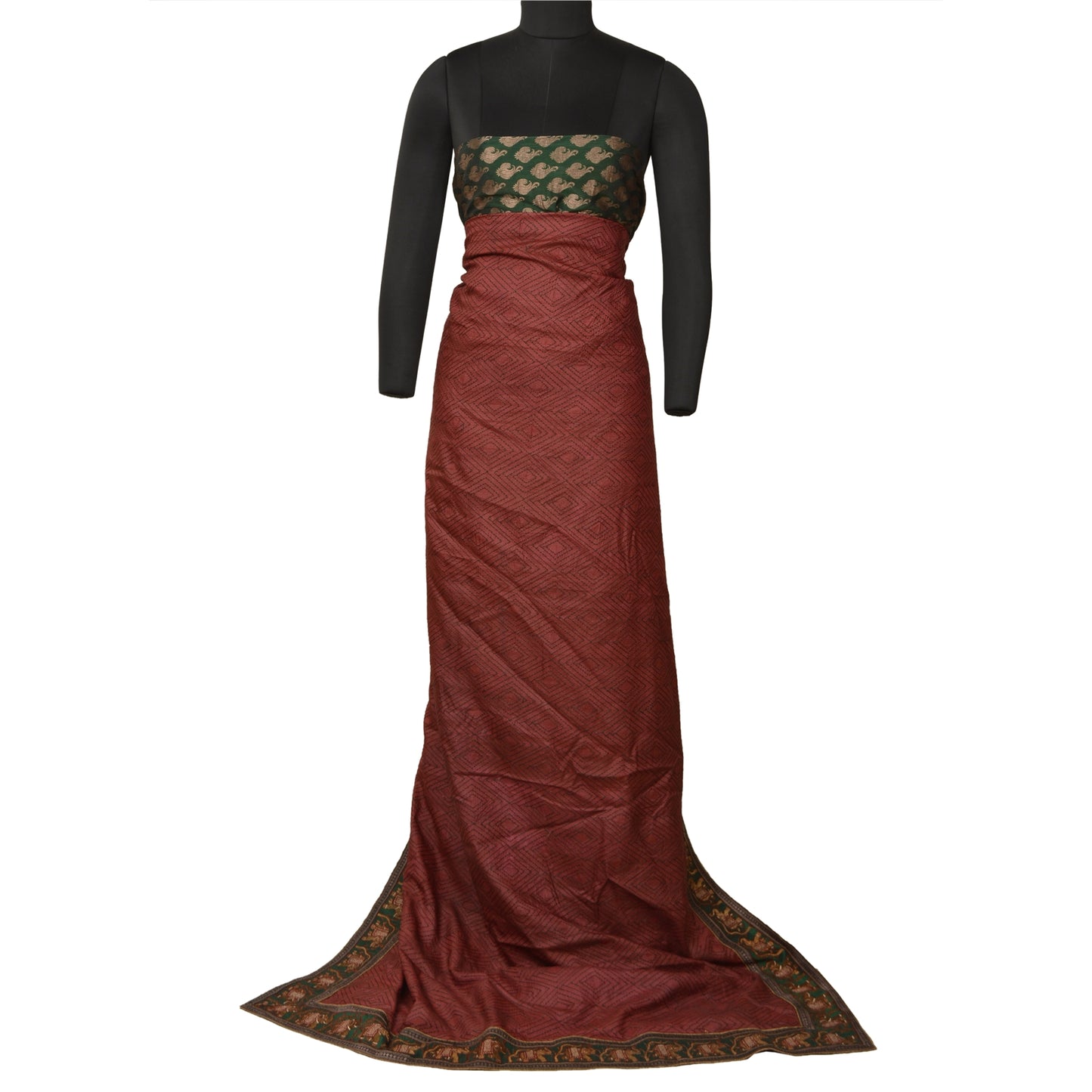 Sanskriti Vintage Dark Red Heavy Sarees Pure Silk Embroidered Animal Sari Sustainable Fabric