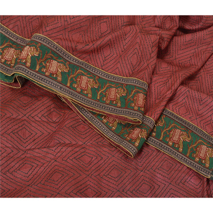 Sanskriti Vintage Dark Red Heavy Sarees Pure Silk Embroidered Animal Sari Sustainable Fabric